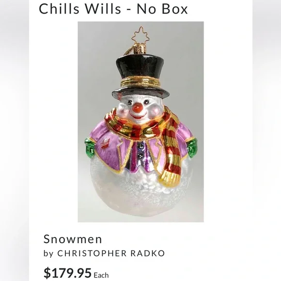 Christopher Radko Snowman Ornament with Pink and Gold Details - Picture 2 of 9
